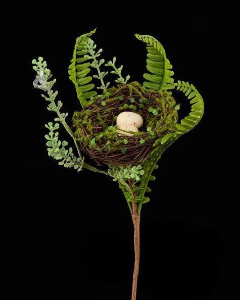 12"L ANGEL VINE BIRD NEST PICK GREEN/CREAM