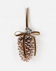 M32878- 6inL Hanging Décor-Jumbo Pinecone W. Bell-Champagne