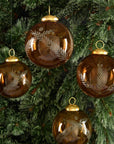4in Round Almira Palm Amber Luster Glass Ornament, Set of 4