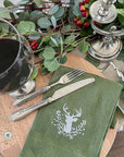 Stag with Holly Berries Linen Towel