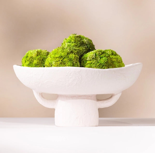Faux Moss Arrangement in White Santorini Bowl