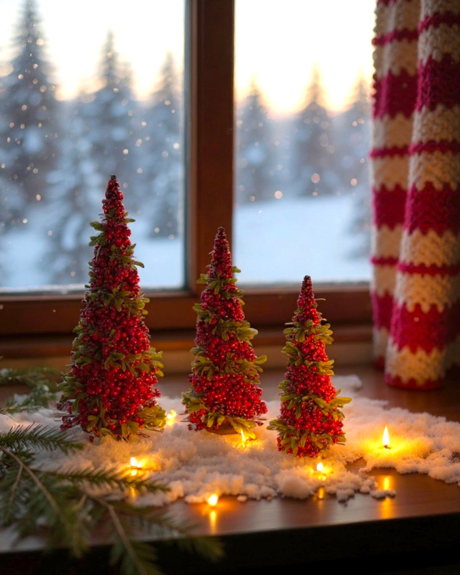 Set of 3 Mistletoe and Berry Cone Trees