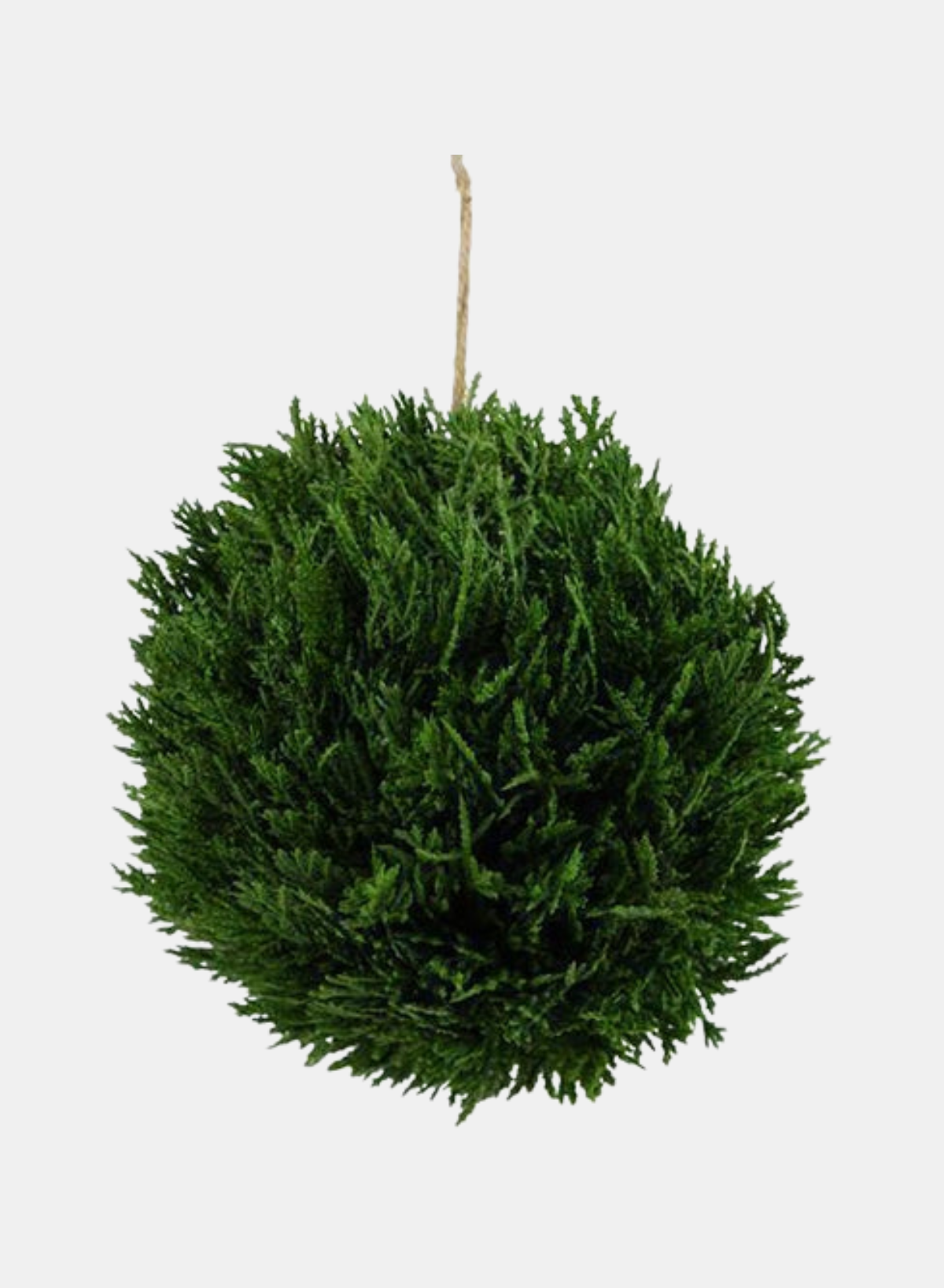 7"DIA 2-TONE GREEN, BROWN AND LIGHT GREEN CEDAR BALL WITH JUTE HANGER