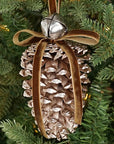 M32878- 6inL Hanging Décor-Jumbo Pinecone W. Bell-Champagne