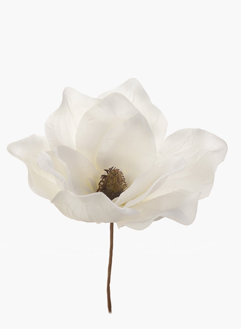 Glittered White Magnolia Pick, 7 in