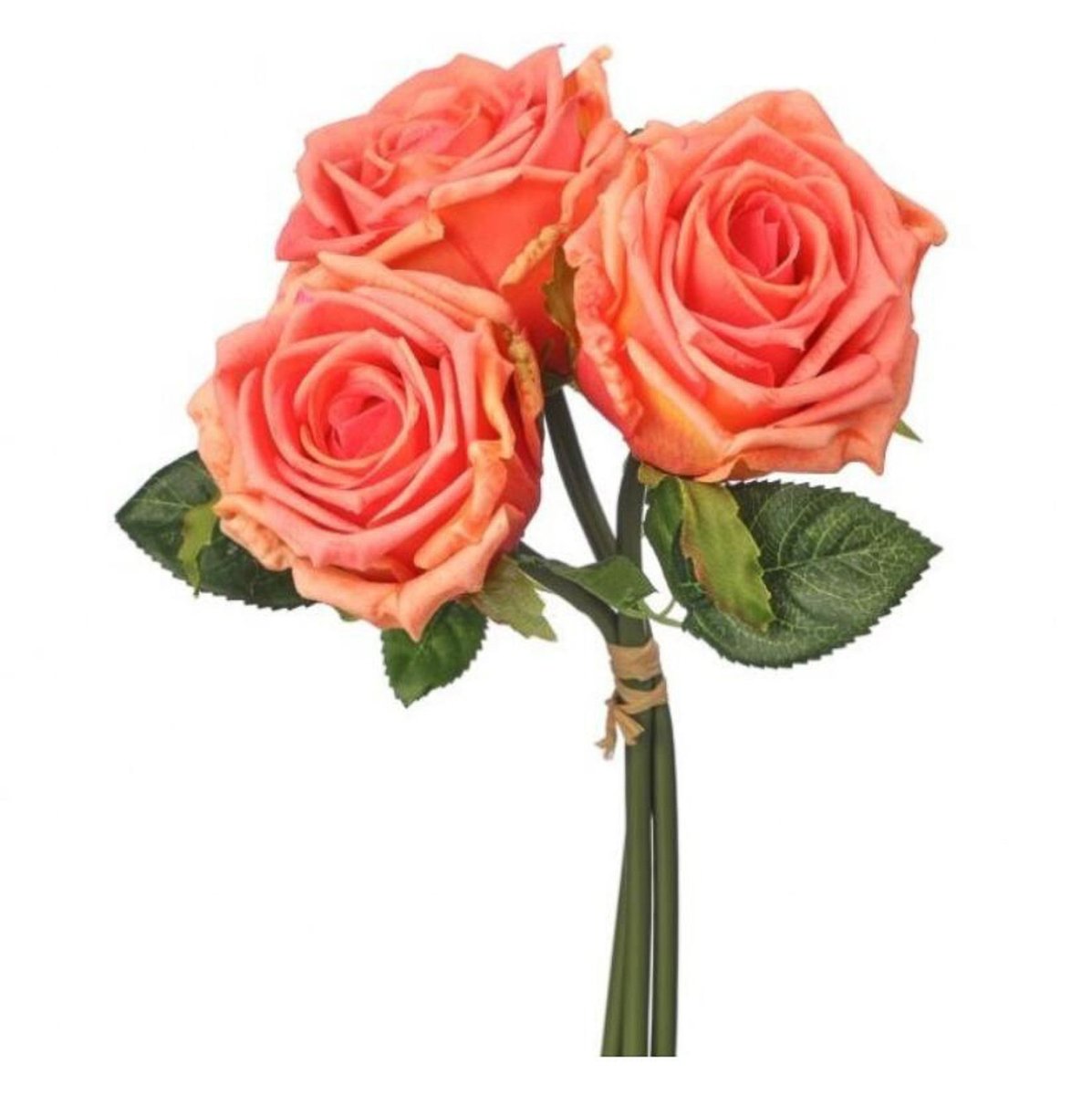 Real Touch Eden Rose 12 Inch Bouquet - Coral - 3 Blooms