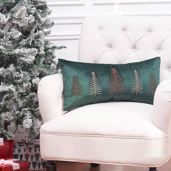 Christmas Tree Beaded Throw Pillow