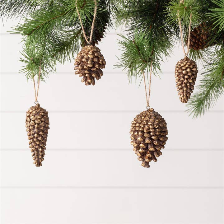 Ornaments - Gold Tipped Pinecones (Set of 4) (Pk/03 Sets)