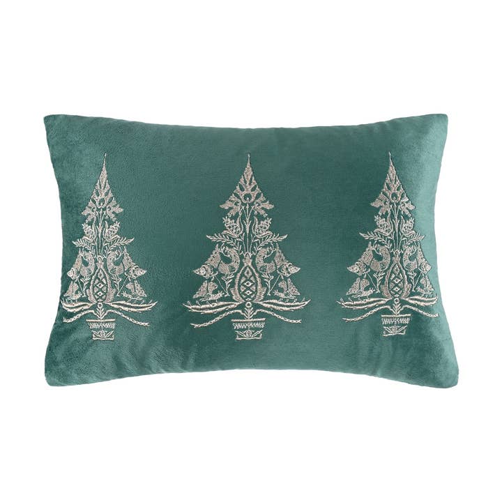 Holly &amp; Thistle Embroidered Metalic Trees Pillow 12x18