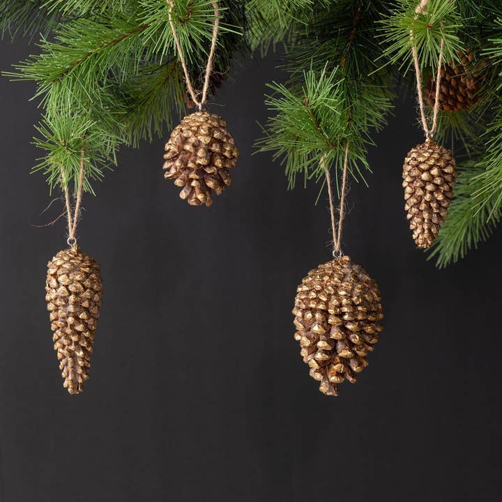 Ornaments - Gold Tipped Pinecones (Set of 4) (Pk/03 Sets)