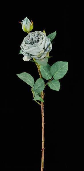 21"L ROSE/LEAF STEM DUSTY BLUE