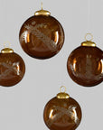 4in Round Almira Palm Amber Luster Glass Ornament, Set of 4