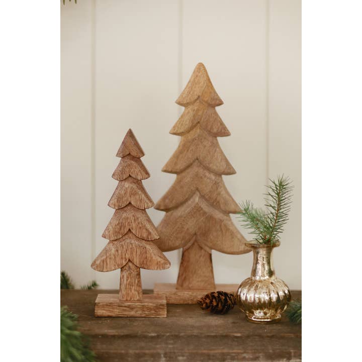 Winter Woods Carved Trees S/2