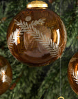 4in Round Almira Palm Amber Luster Glass Ornament, Set of 4