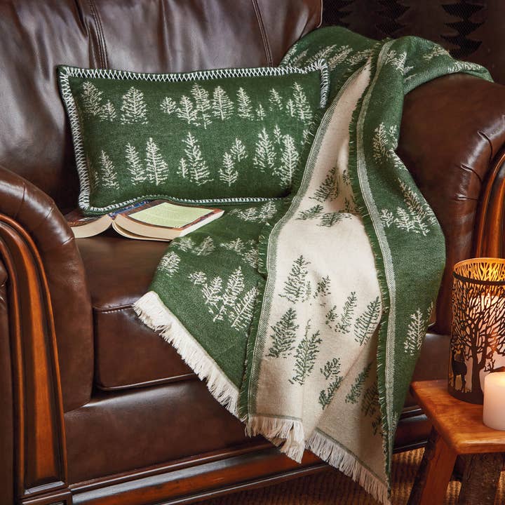 Aspen Lumbar Pillow Green Cotton Christmas