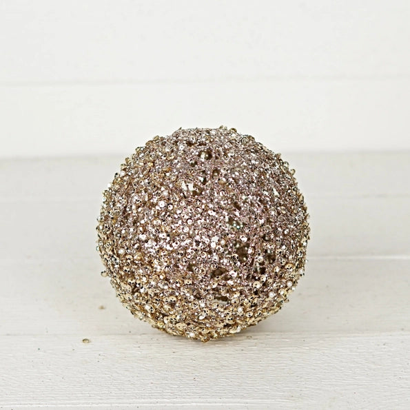 6in Metallic Glittered Ball-Champagne Gold