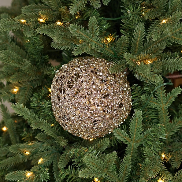 6in Metallic Glittered Ball-Champagne Gold