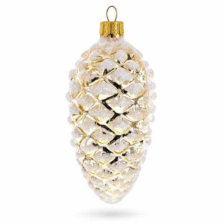 Woodland Retro Style Gold Pinecone Glass Christmas Ornament