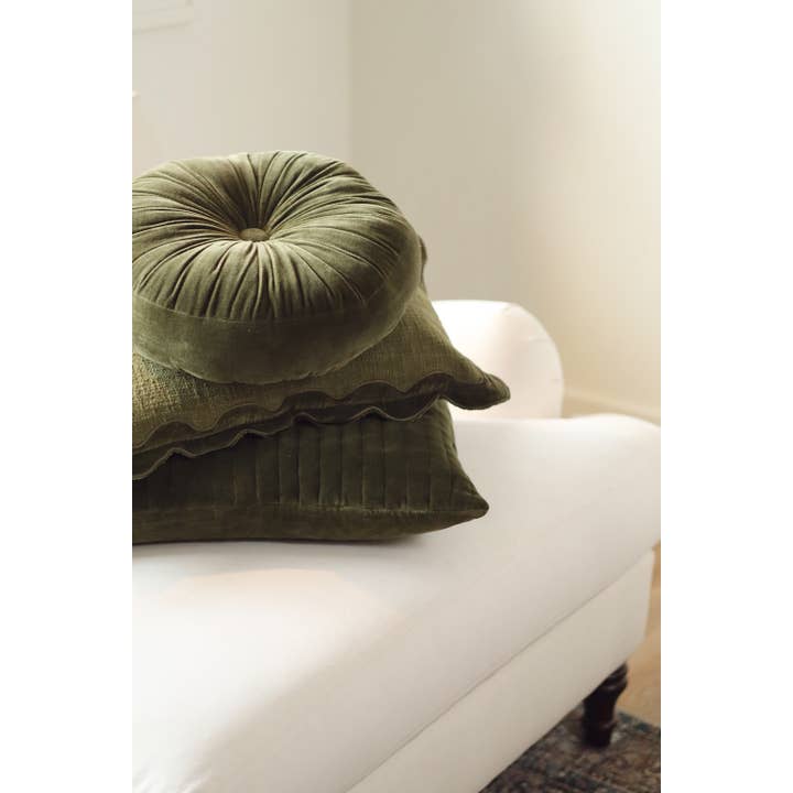 Velvet Tuft Round Cushion, Moss