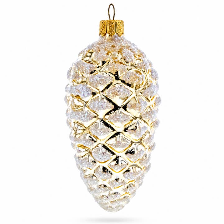 Woodland Retro Style Gold Pinecone Glass Christmas Ornament