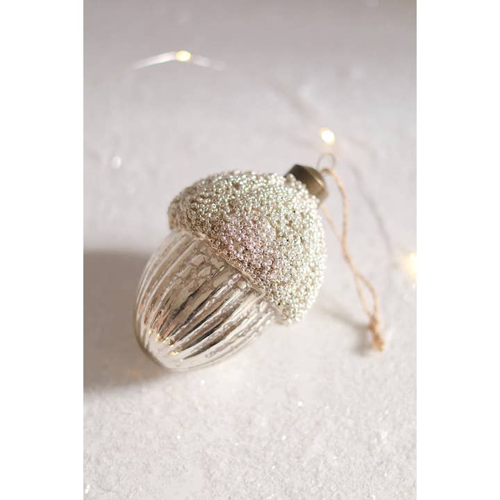 Glitter Acorn Glass Holiday Ornament