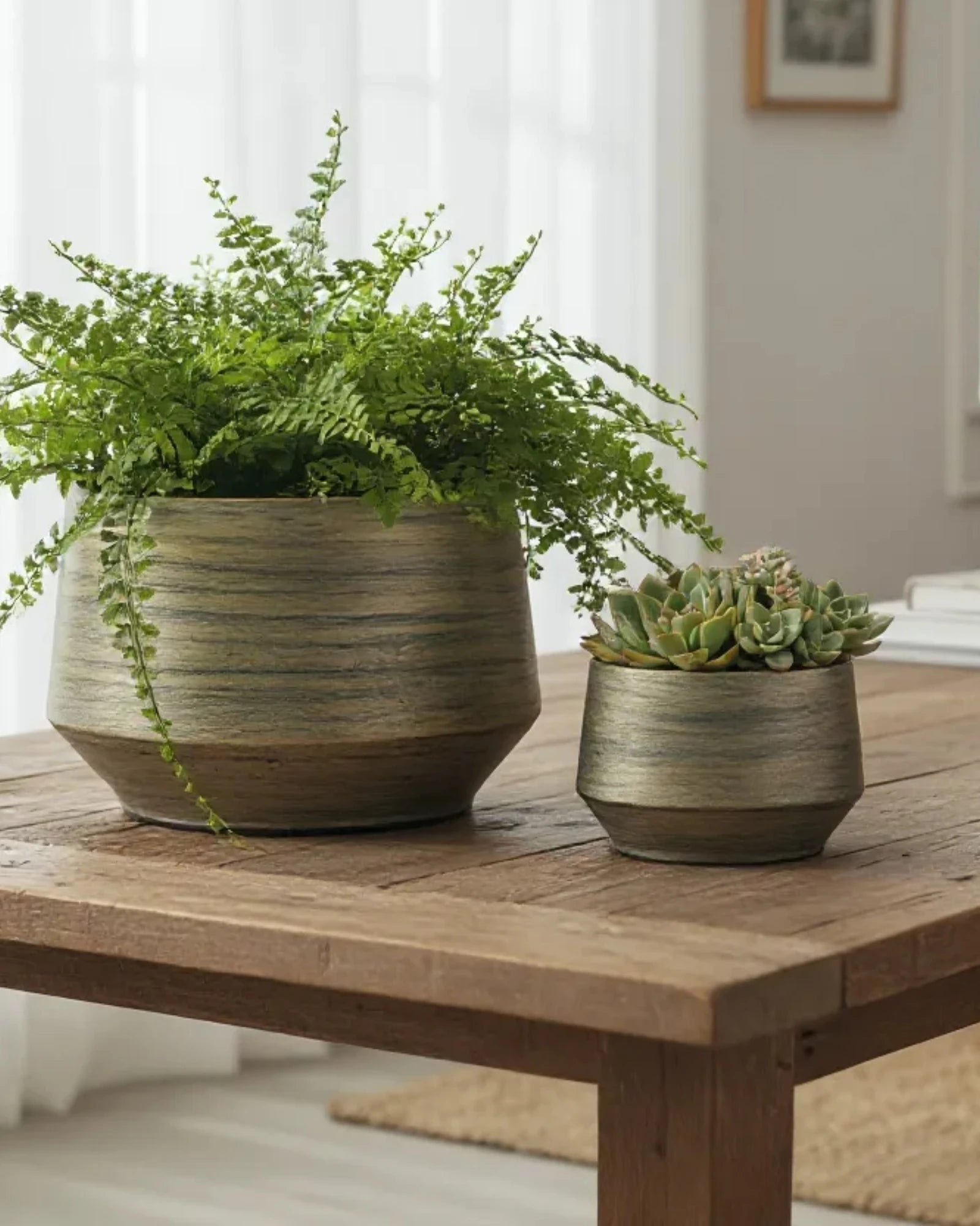 Brookshire Metal Planters -Green Gold Set of 2