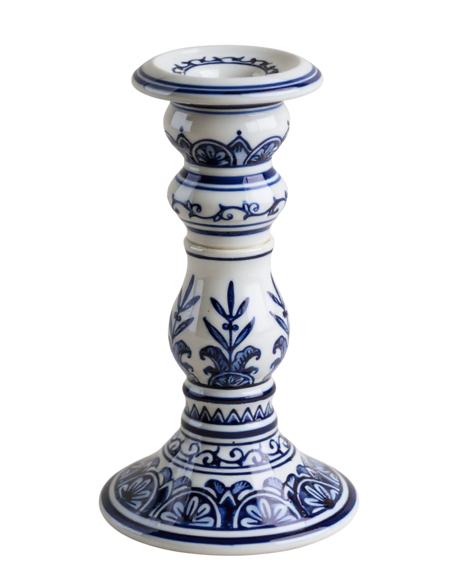 Chinoiserie Porcelain Candlestick 8"H x 4"- Set of 2