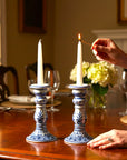 Chinoiserie Porcelain Candlestick 8"H x 4"- Set of 2