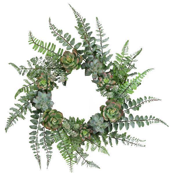 20" MIXED FERN/SUCCULENT WREATH GREEN/GREY