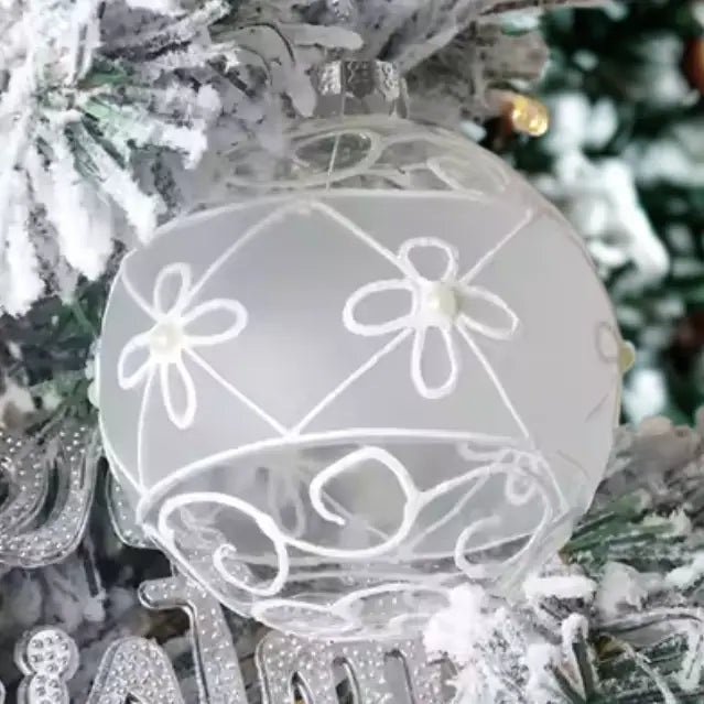 3 Inch Hand Etched Floral Glass Ornament
