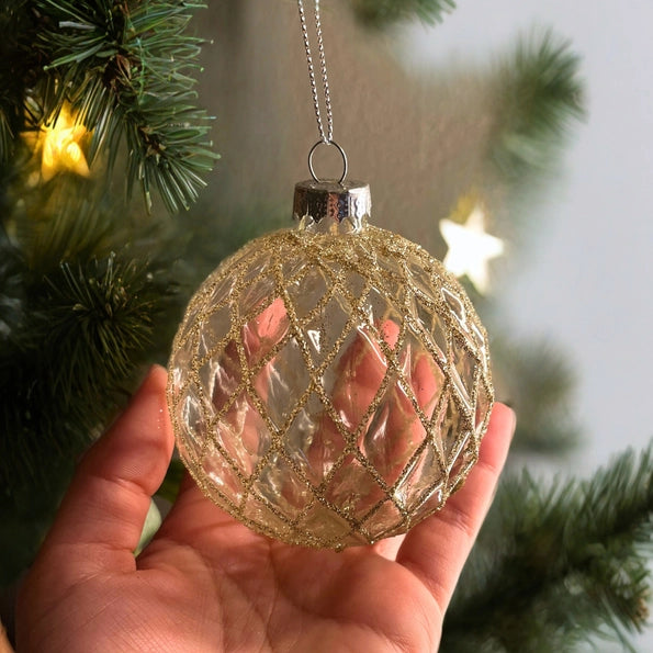 3 Inch Gold Lattice Glass Ornament