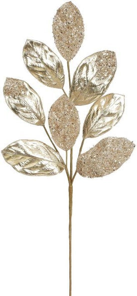 GoldandChampagneMagnoliaLeafSpray-27Inches