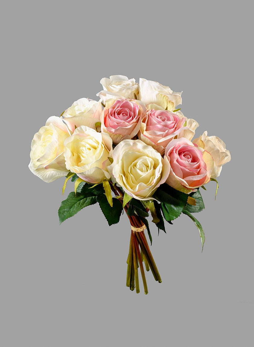 A Dozen Cream and Pink Roses Bouquet