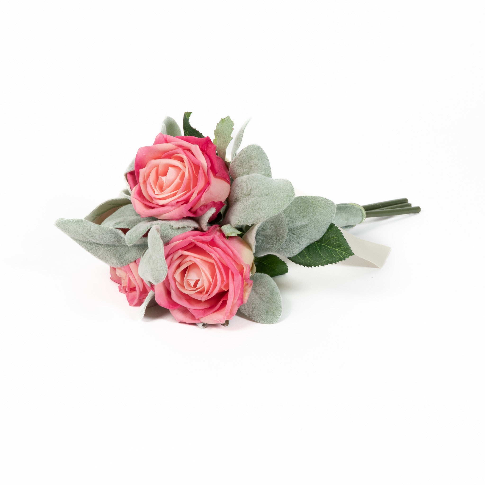 Pink Rose & Lambs Ear Bouquet 12 Inch