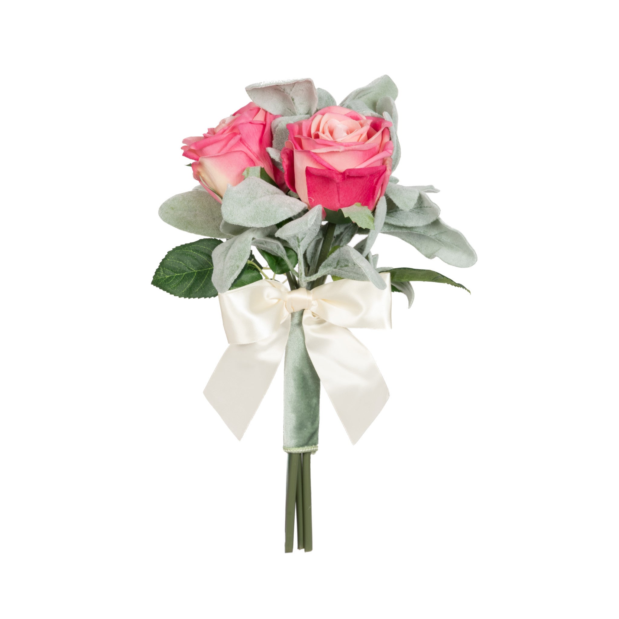 Pink Rose & Lambs Ear Bouquet 12 Inch