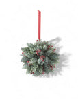 9.75 Inch Icy Red Berry & Pine Ball w/Red Ribbon