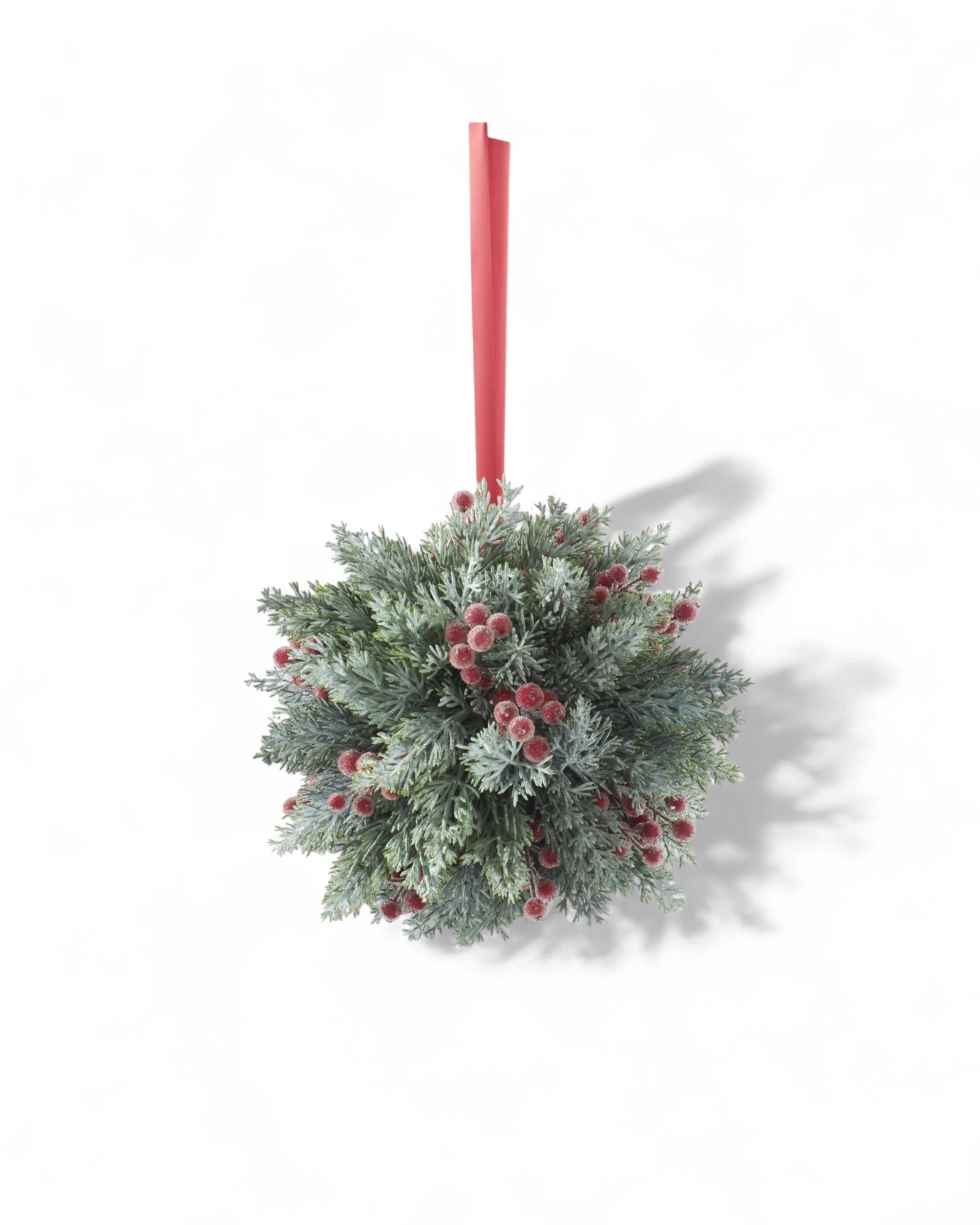 9.75 Inch Icy Red Berry & Pine Ball w/Red Ribbon