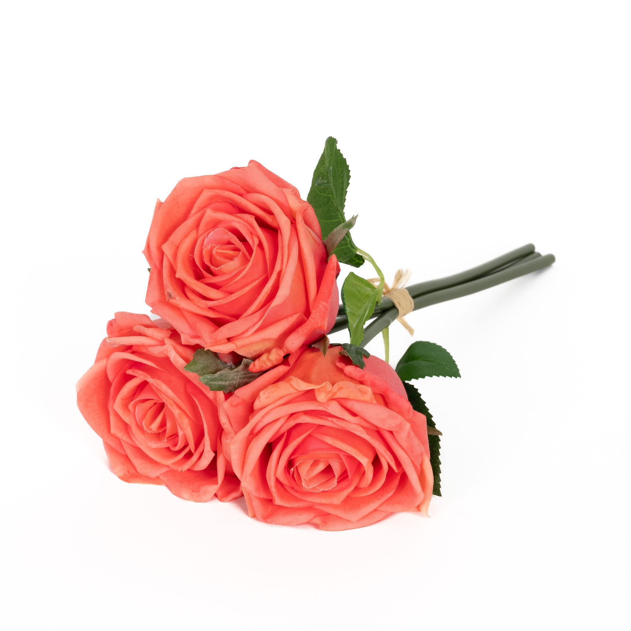 Real Touch Eden Rose 12 Inch Bouquet - Coral - 3 Blooms