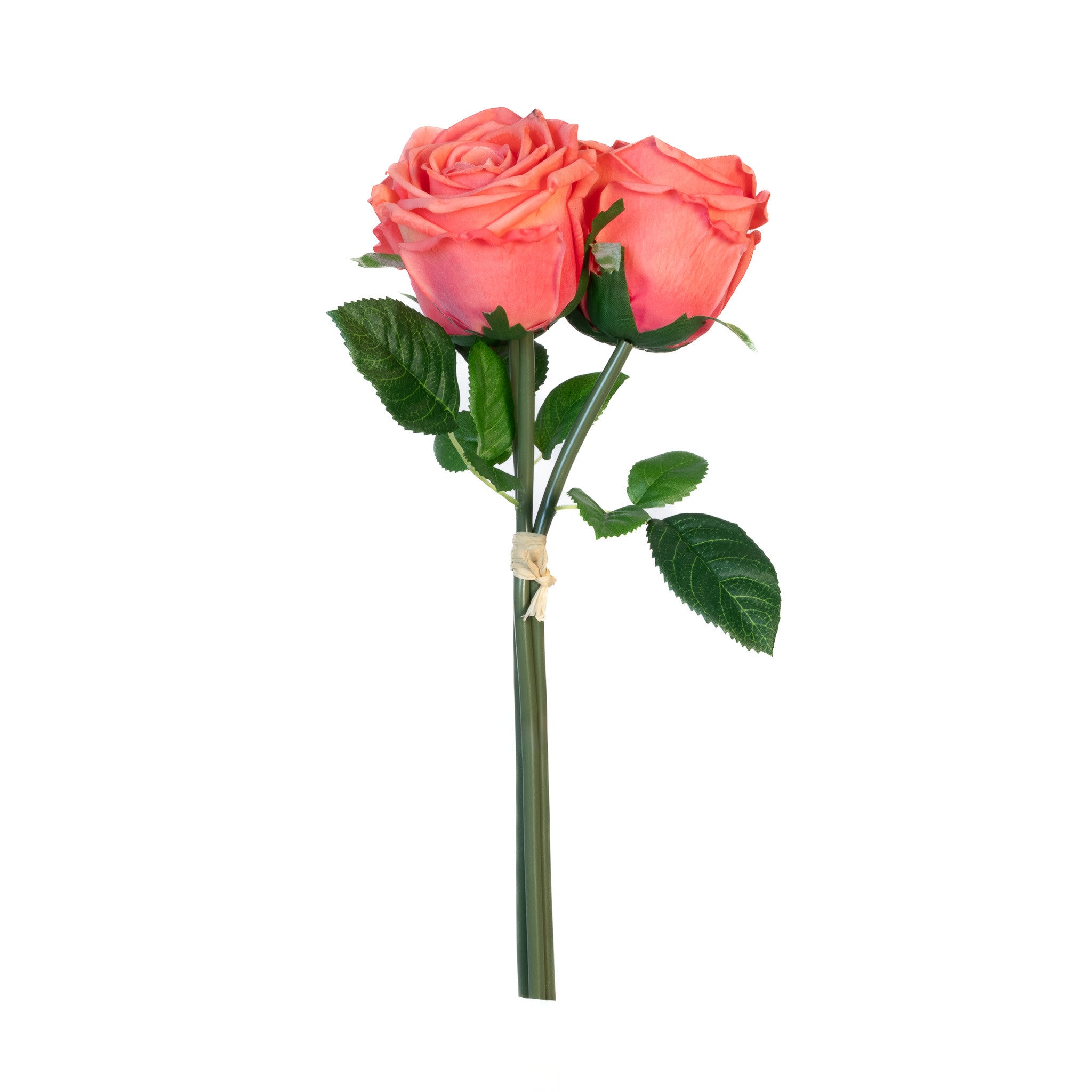 Real Touch Eden Rose 12 Inch Bouquet - Coral - 3 Blooms