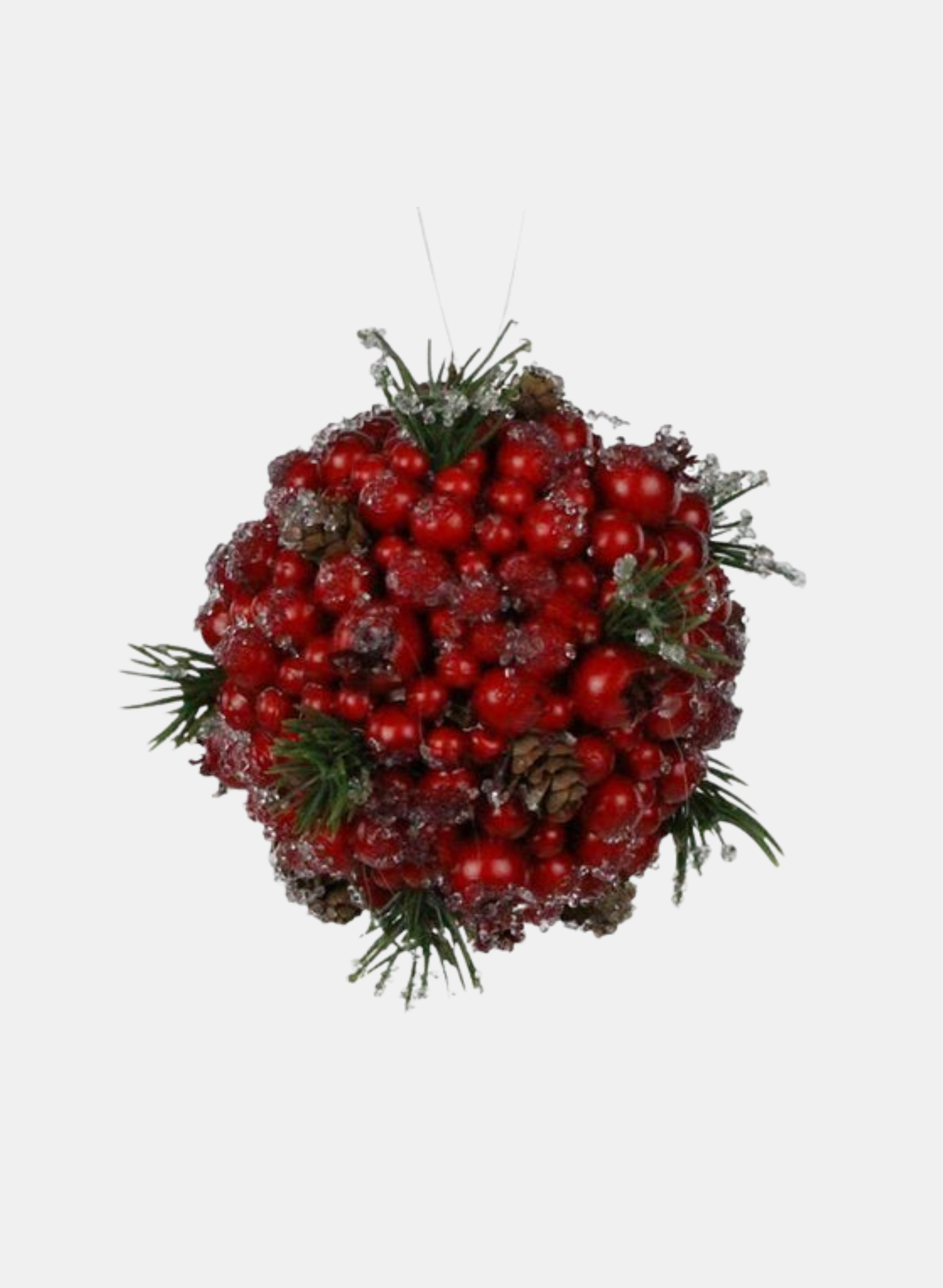 4"DIA RED AND GREEN BALL ORNAMENT WITH BERRY/PINE