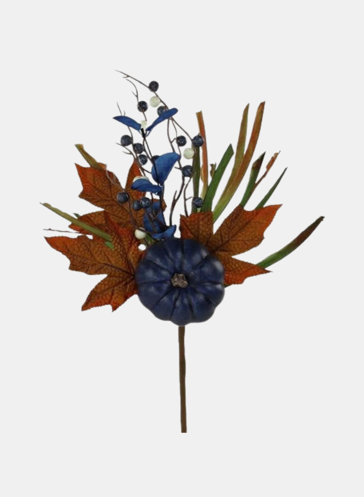 15" PUMPKIN/BERRY LEAF GRASS PICK, NAVY, LIGHT CREAM AND DARK MOSS