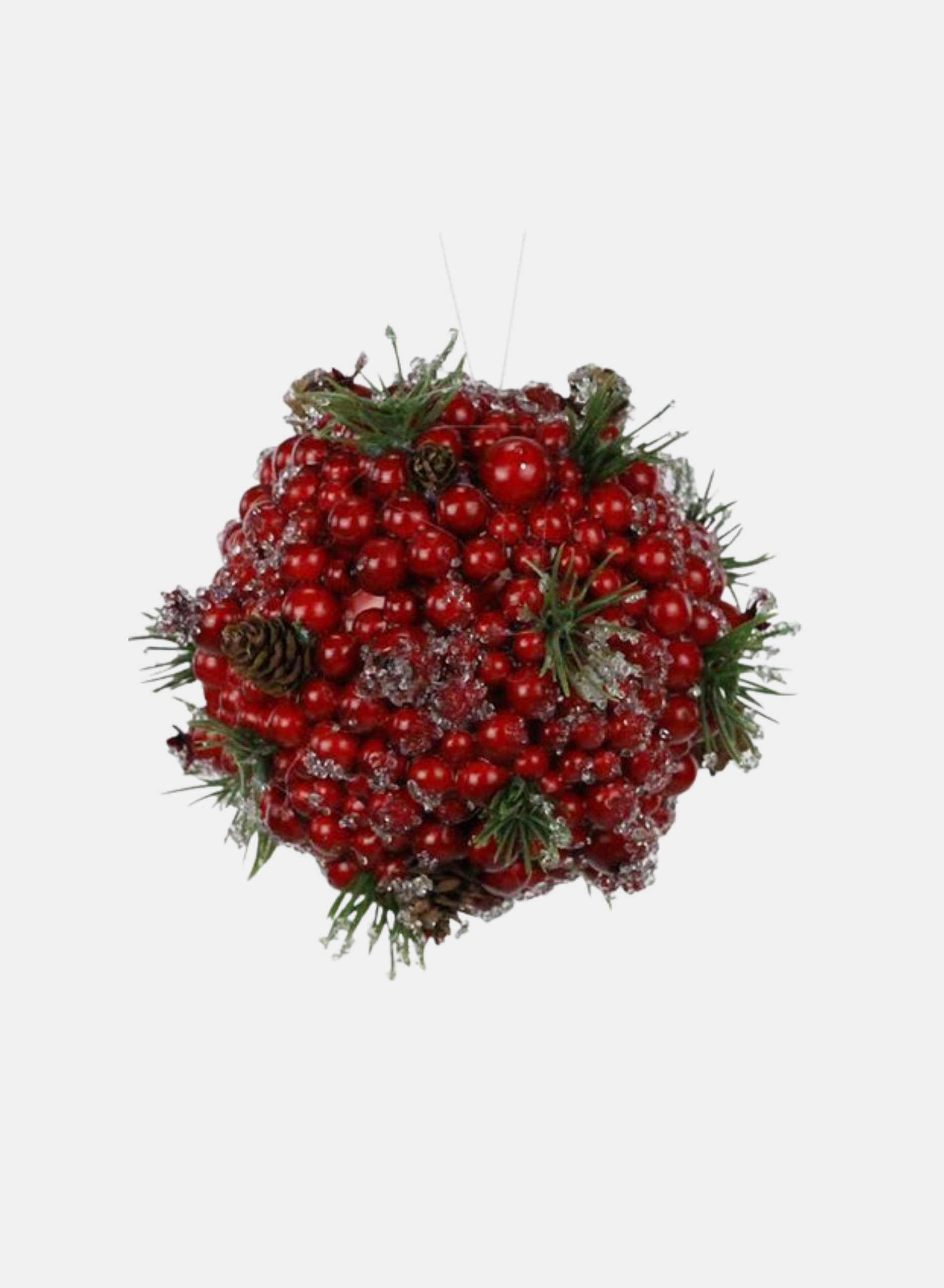 5"DIA RED AND GREEN BALL ORNAMENT WITH BERRY/PINE