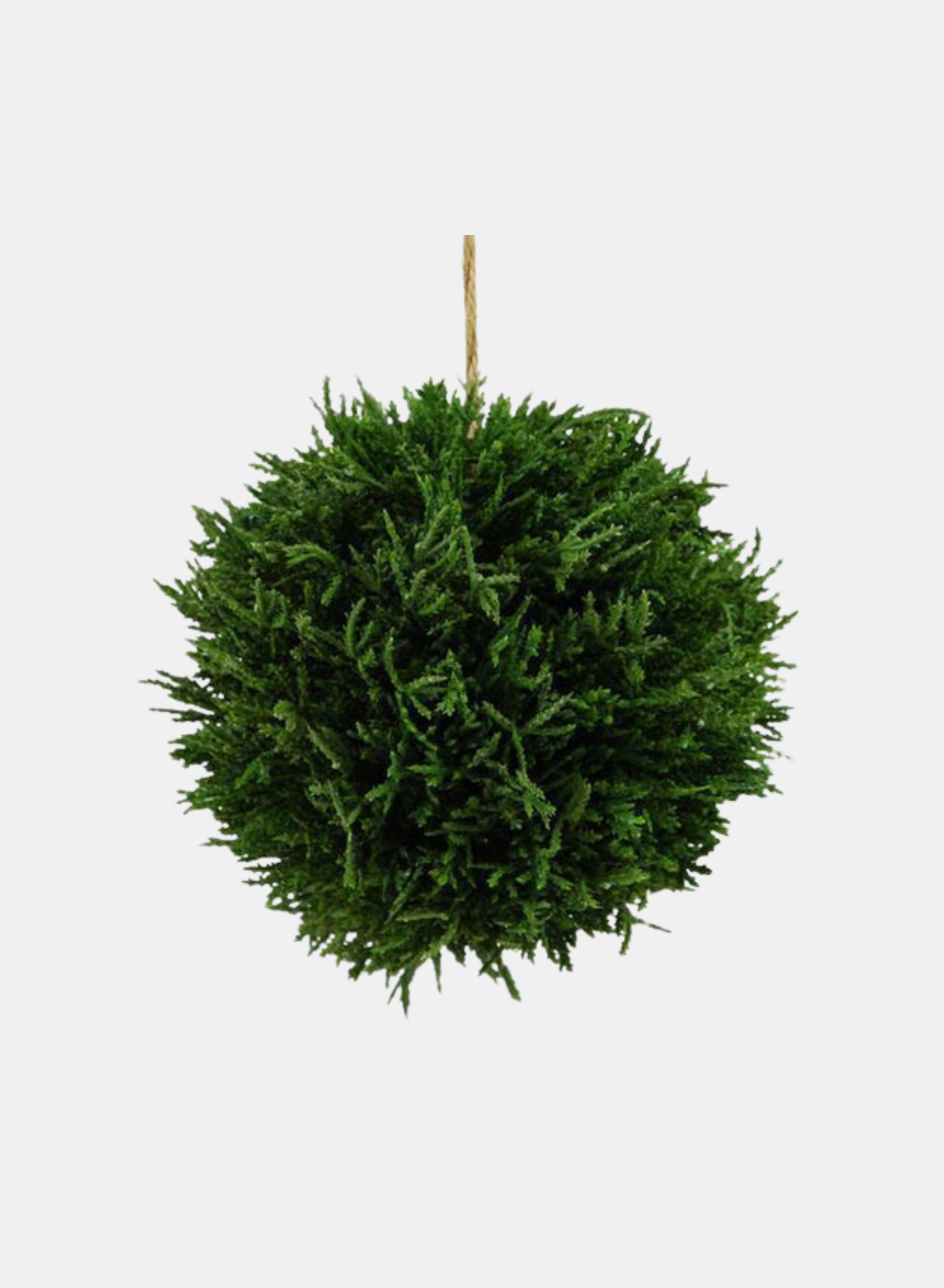 5.5"DIA 2-TONE GREEN, BROWN AND LIGHT GREEN CEDAR BALL WITH JUTE HANGER