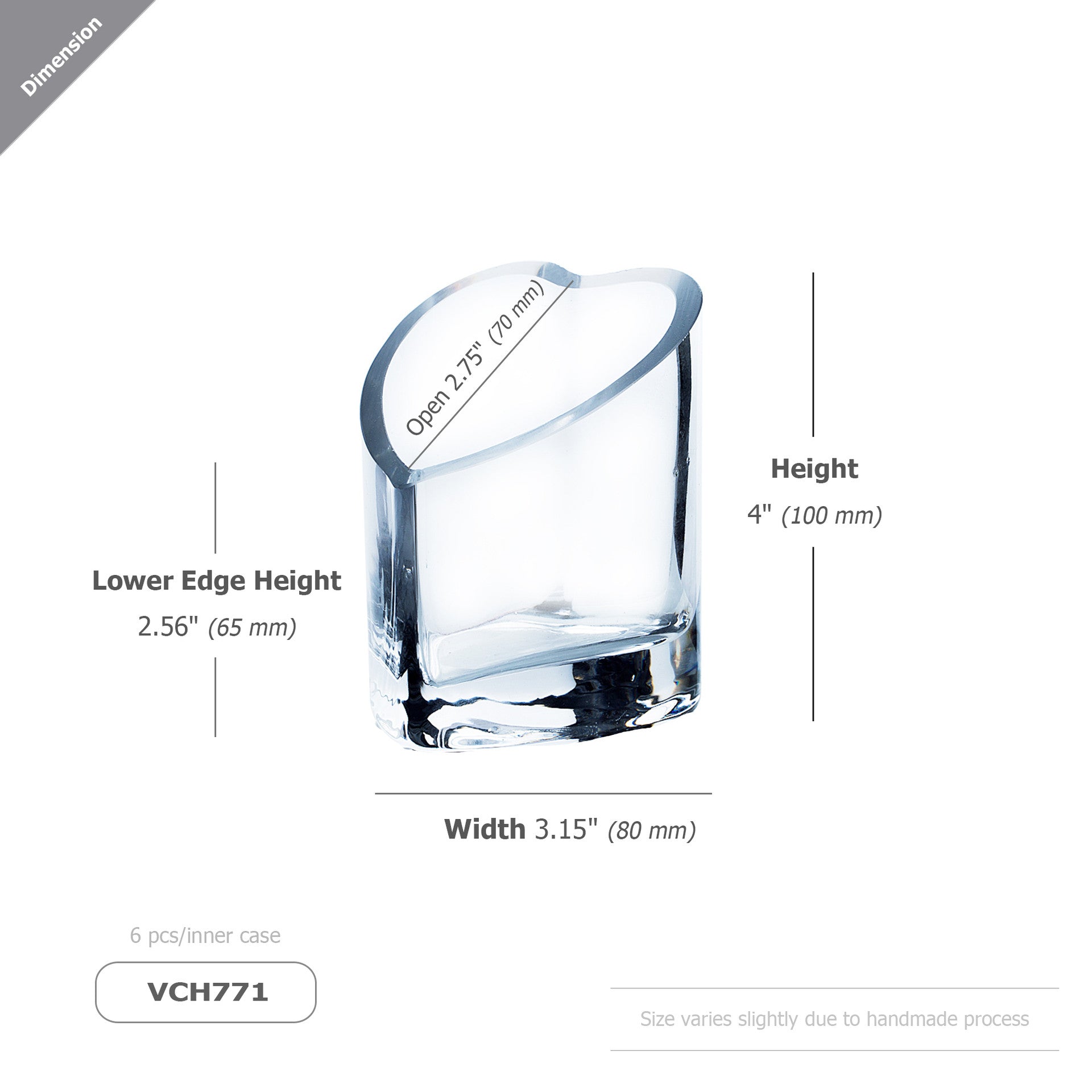 VCH771 - Clear Heart Shape Vase - 3.5" X 4"H