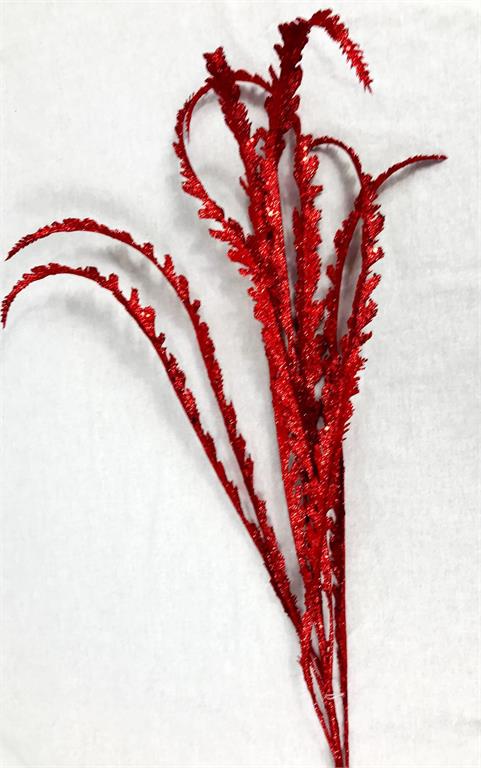 47"L GLITTER FERN BRANCH RED