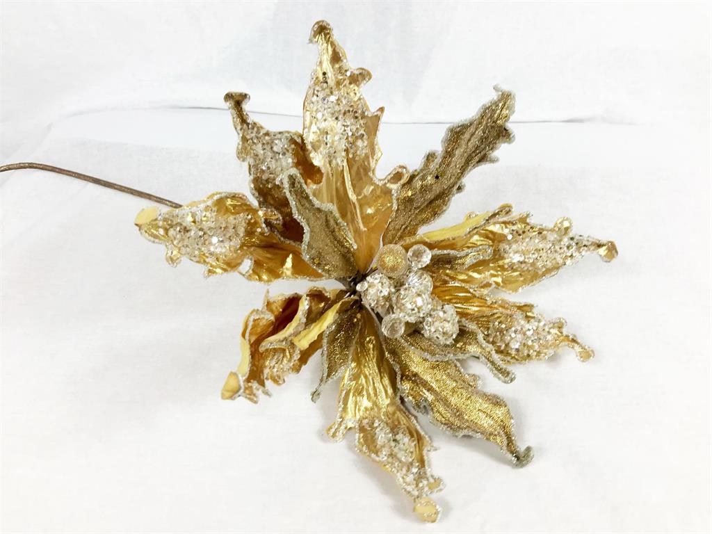 31"L ICY POINSETTIA STEM GOLD