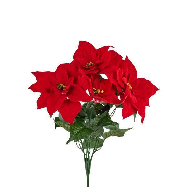 21"H X 16"W POINSETTIA BUSH X5 DARK RED VELVET/WEATHER RESISTANT