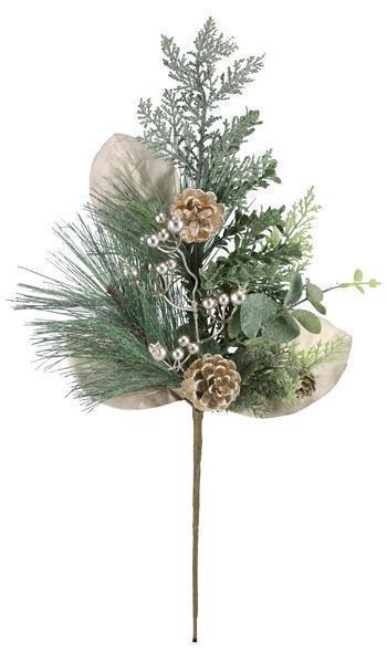 25"PINE/CEDAR/MAGNOLIA LEAF SPRAY MULTI GREEN/CHAMPAGNE