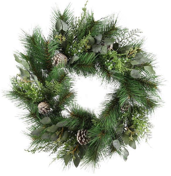 20"PINE/GREENERY/PINECONES WREATH 2-TONE GREEN