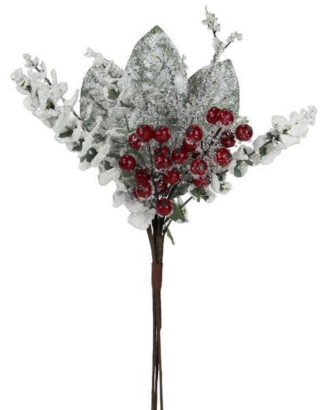 18" SNOW AND RED MAGNOLIA LEAF/EUCALYPTUS/BERRY BUSH